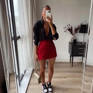 Zara Tweed Mini Skirt Red